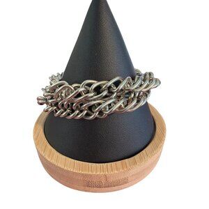 Vintage Silver Tone Double Strand Chain Mail Bracelet Links Adj 9.5" Estate